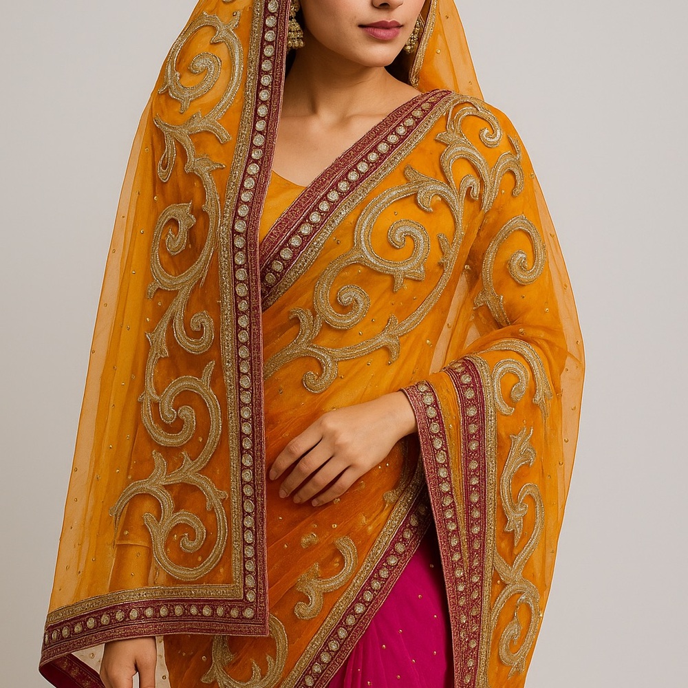 Luxury Zari & Mirror Work Saree – Heavy Embroidery, Wedding/Festive Wear - NEW